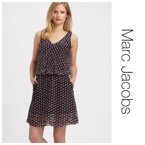 Marc Jacobs Dresses & Skirts - Marc Jacobs Blue Dress Puzzle Print Velvet 0